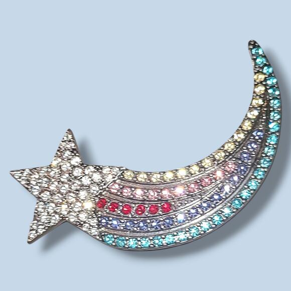 Marc Jacobs Rare Brooch Pin Rhinestone Rainbow Shooting Star - Picture 6 of 10